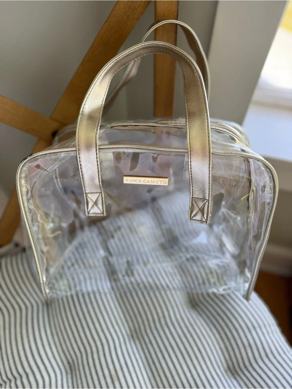 Vince Camuto Clear Bag with Metallic Gold Trim Concerts Festivals